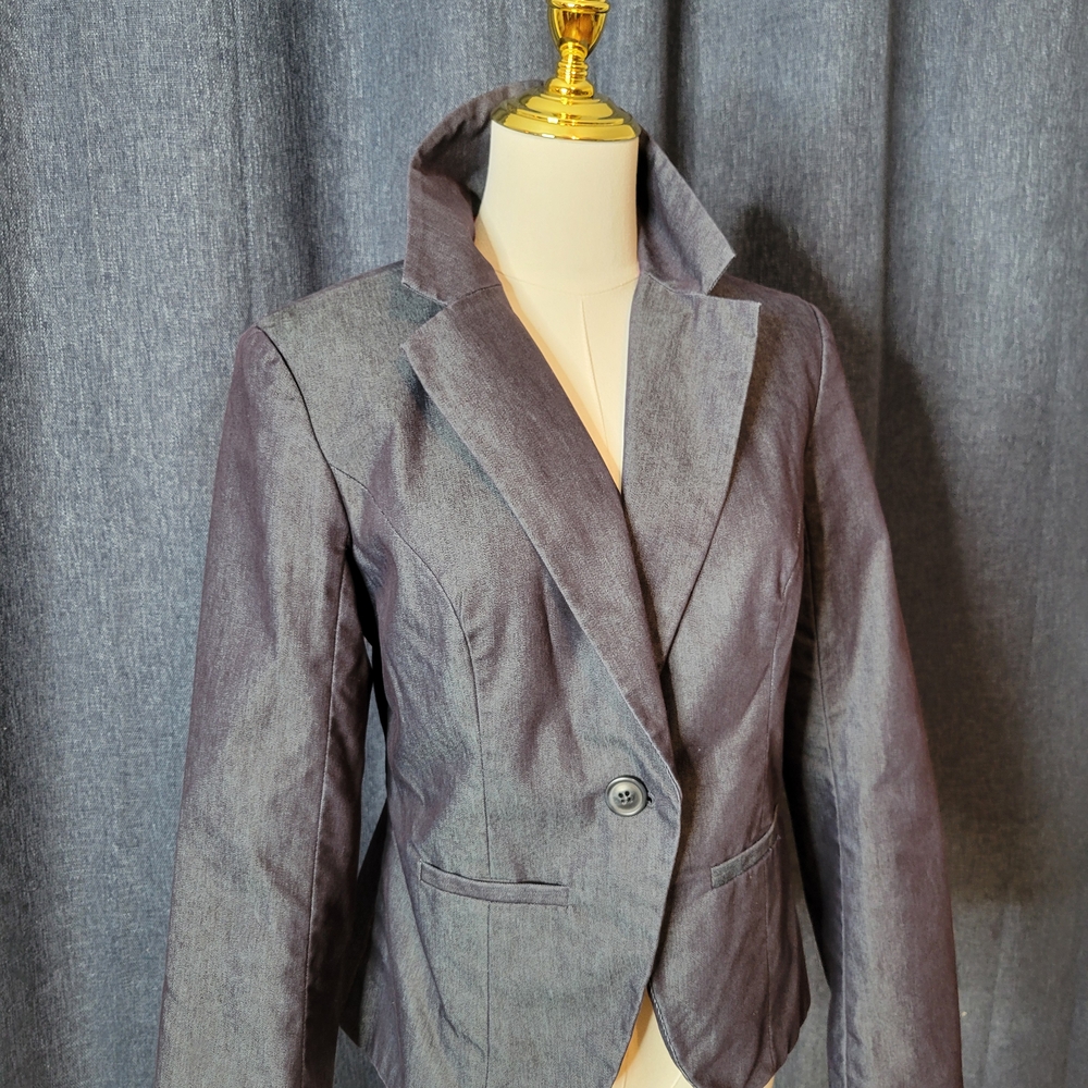 Chambray Blaser By Merona. Denim Coat Jacket Work Classic Stylish Versatile Cute - Picture 3 of 5